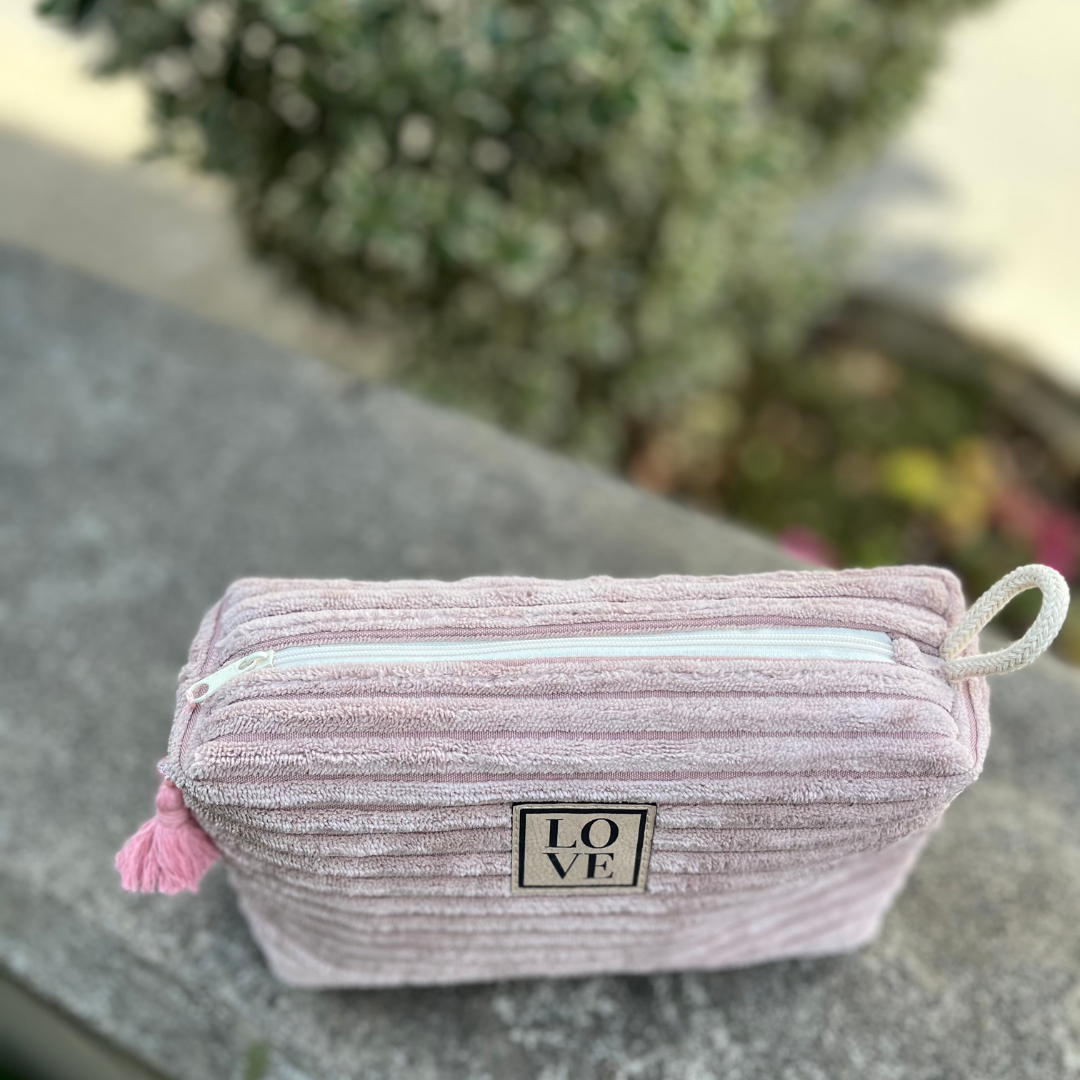 Kosmetiktasche "Fiby Soft" LOVE altrosa aus Samt-Cord richtig edel und kuschelig weich FibyS102