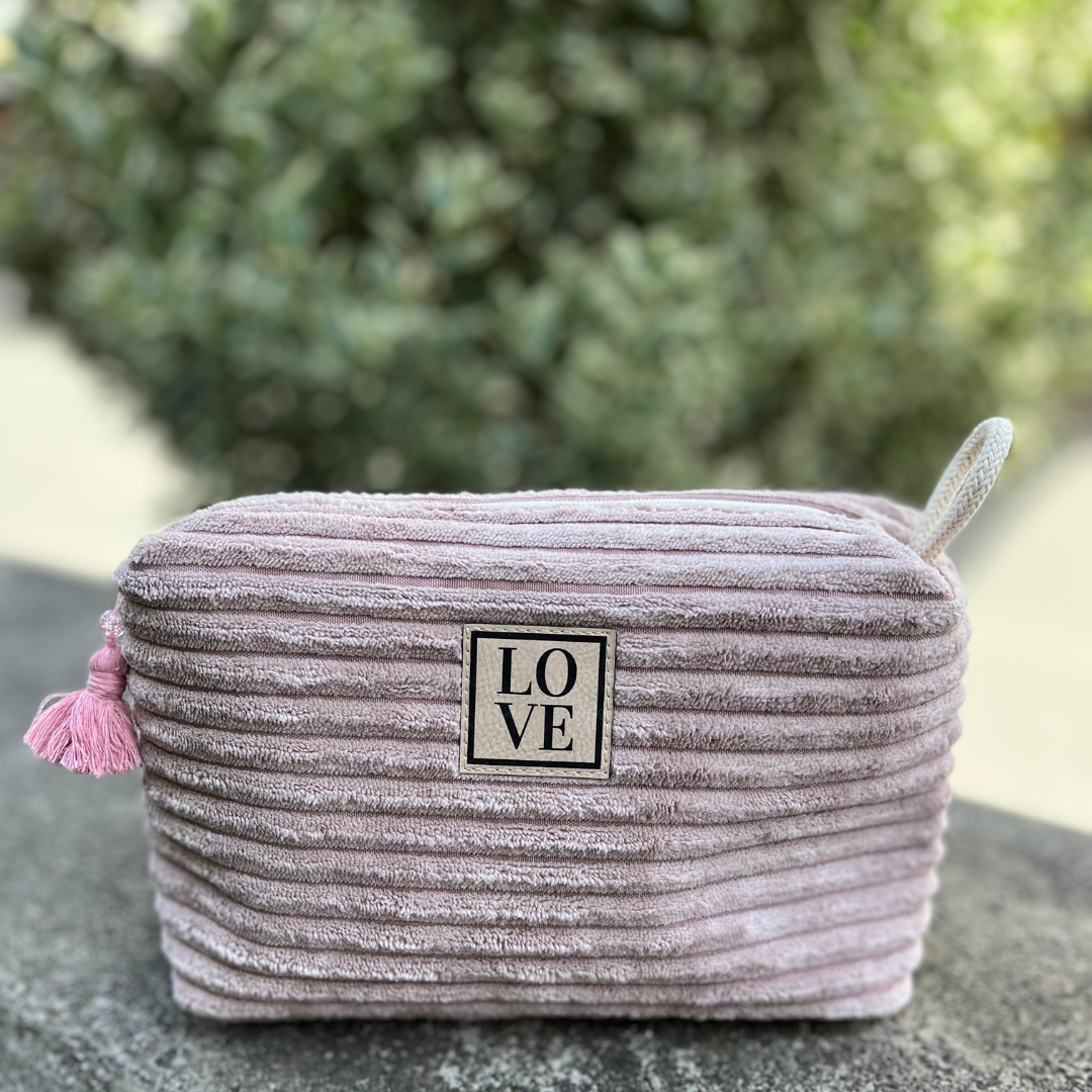 Kosmetiktasche "Fiby Soft" LOVE altrosa aus Samt-Cord richtig edel und kuschelig weich FibyS102