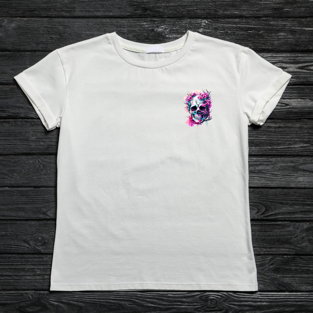 Bügelbild Totenkopf Kirschblüte Skull Cherry 1 Aufbügelbild Bügelbilder Applikationen Nr. 000064-5