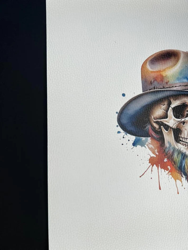 LAMANINA Kunstleder Panel Totenkopf Maxl mit buntem Hut