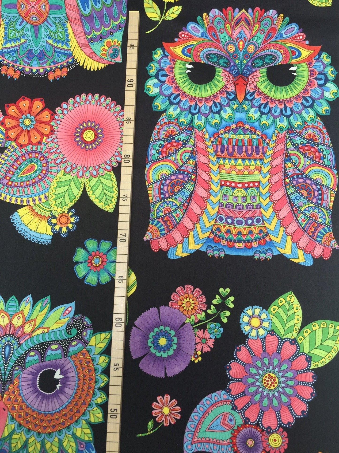 Wilmington Prints Eulen Blumen bunt groß Night Bright US 451