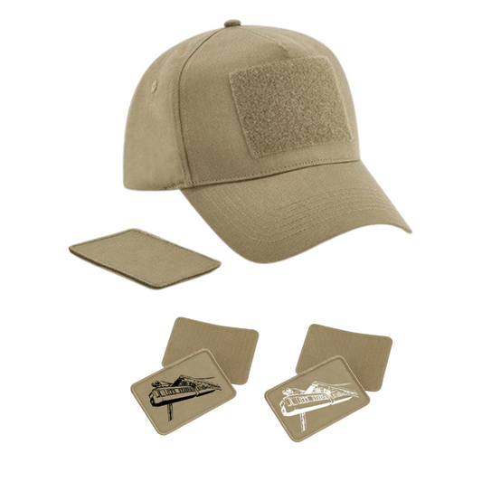 CAP Baseballcap mit Wechselpatch Schwebebahn Kaiserwagen Wuppertal "W-Tradition" by Nadelbienen desert sand