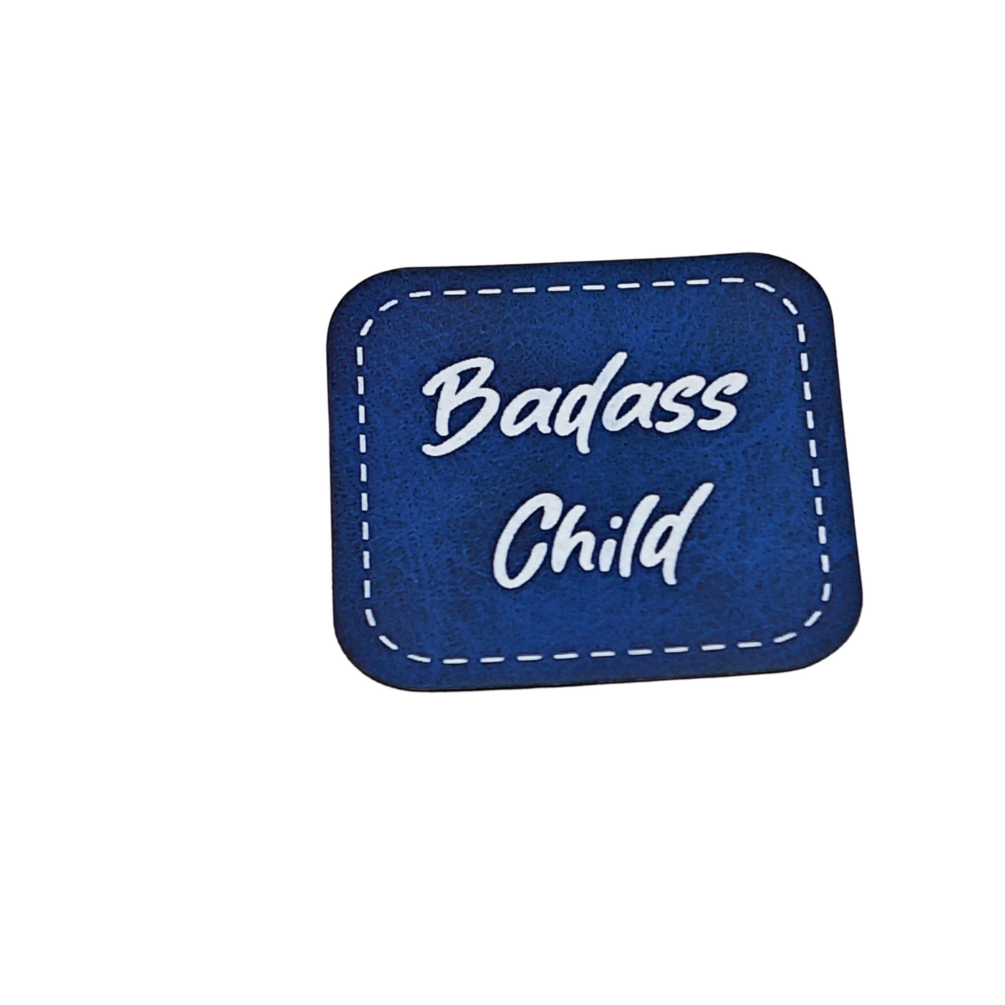 Aufnäher Label CRAZY "BADASS CHILD" blau aus Kunstleder