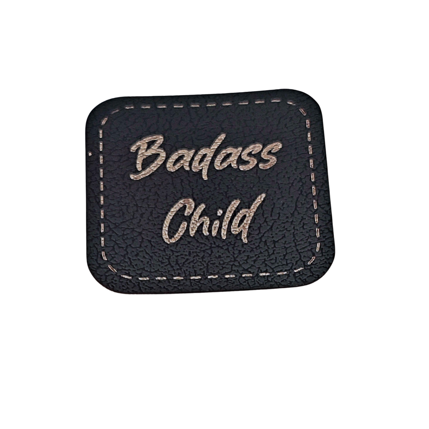 Aufnäher Label CRAZY "BADASS CHILD" schwarz aus Kunstleder