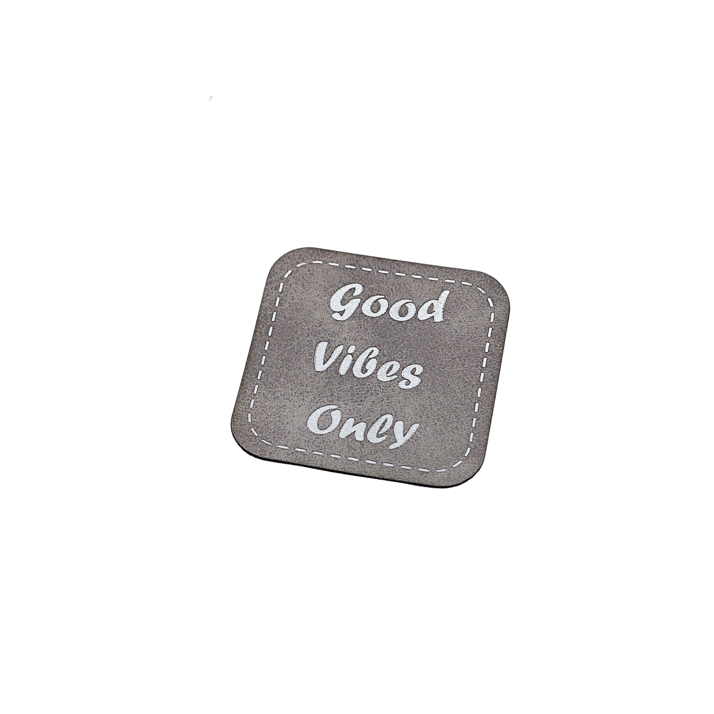 Aufnäher Label CRAZY "GOOD VIBES ONLY" grau aus Kunstleder
