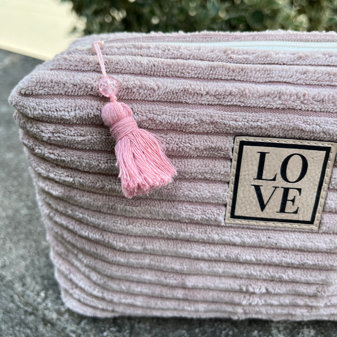 Kosmetiktasche "Fiby Soft" LOVE altrosa aus Samt-Cord richtig edel und kuschelig weich FibyS102