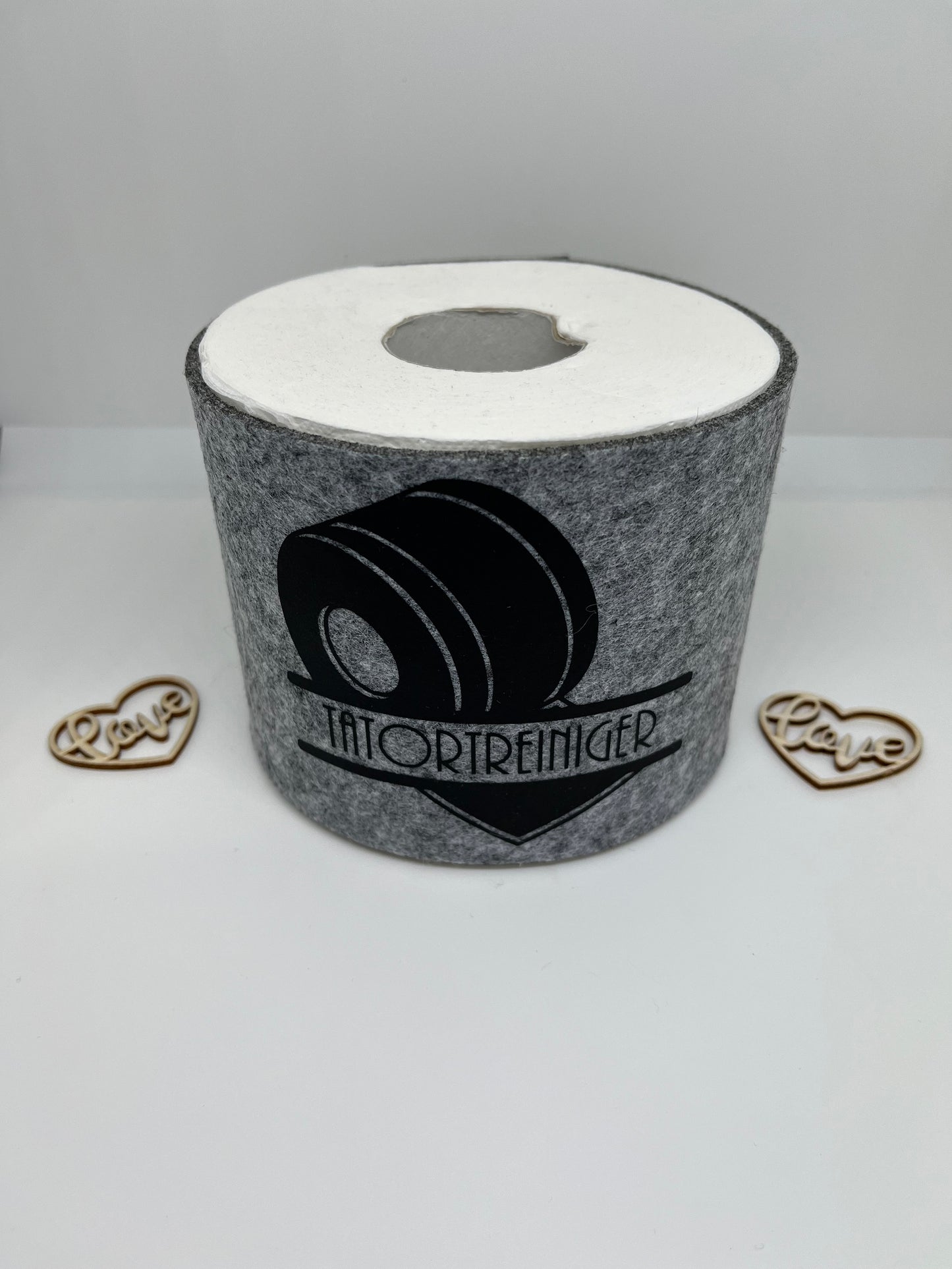 Filz Toilettenpapier-Cover grau meliert "Tatortreiniger"