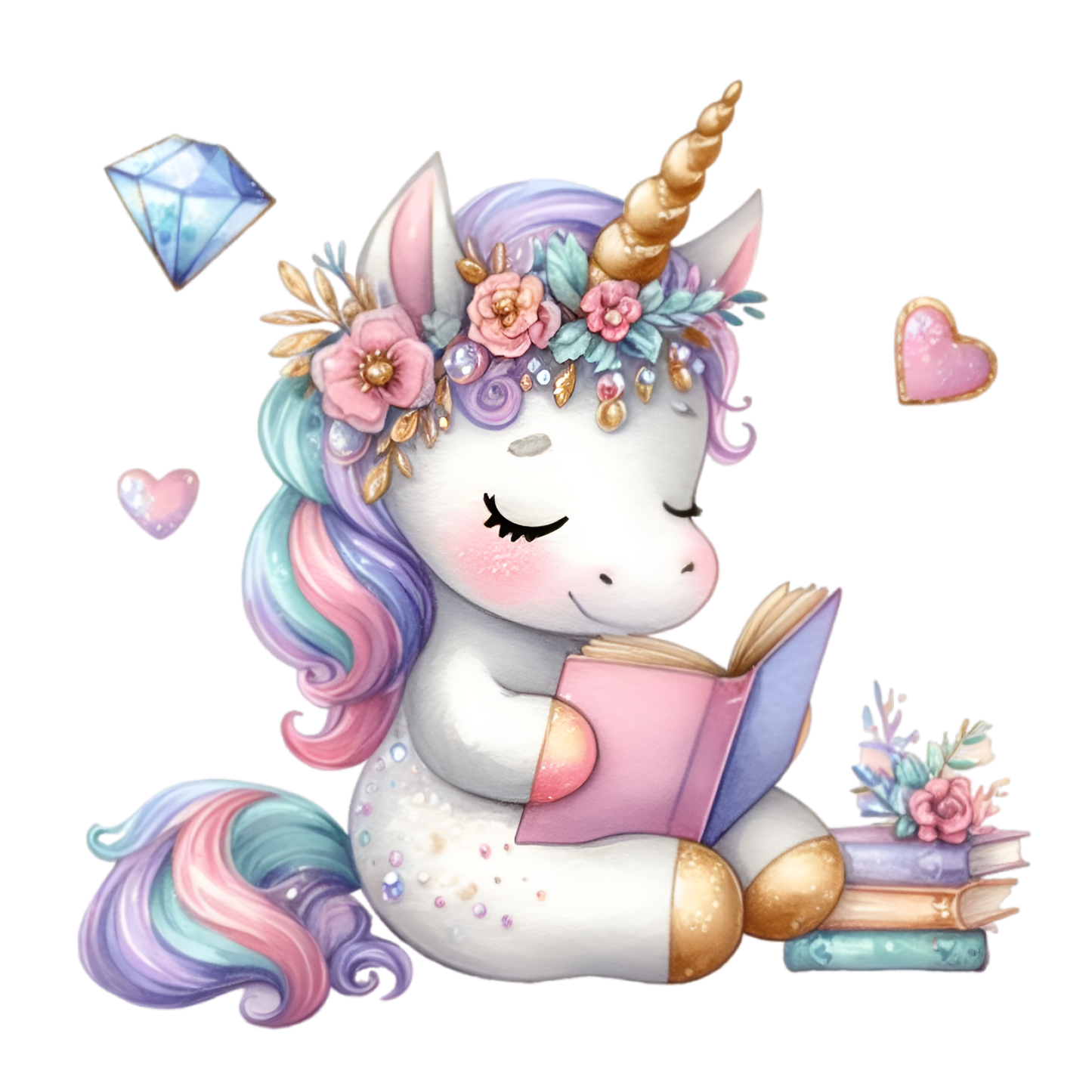 Bügelbild Einhorn mit Büchern Aufbügelbild Bügelbilder Applikationen Nr. 000089-15