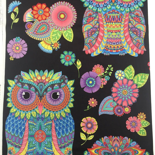 Wilmington Prints Eulen Blumen bunt groß Night Bright US 451