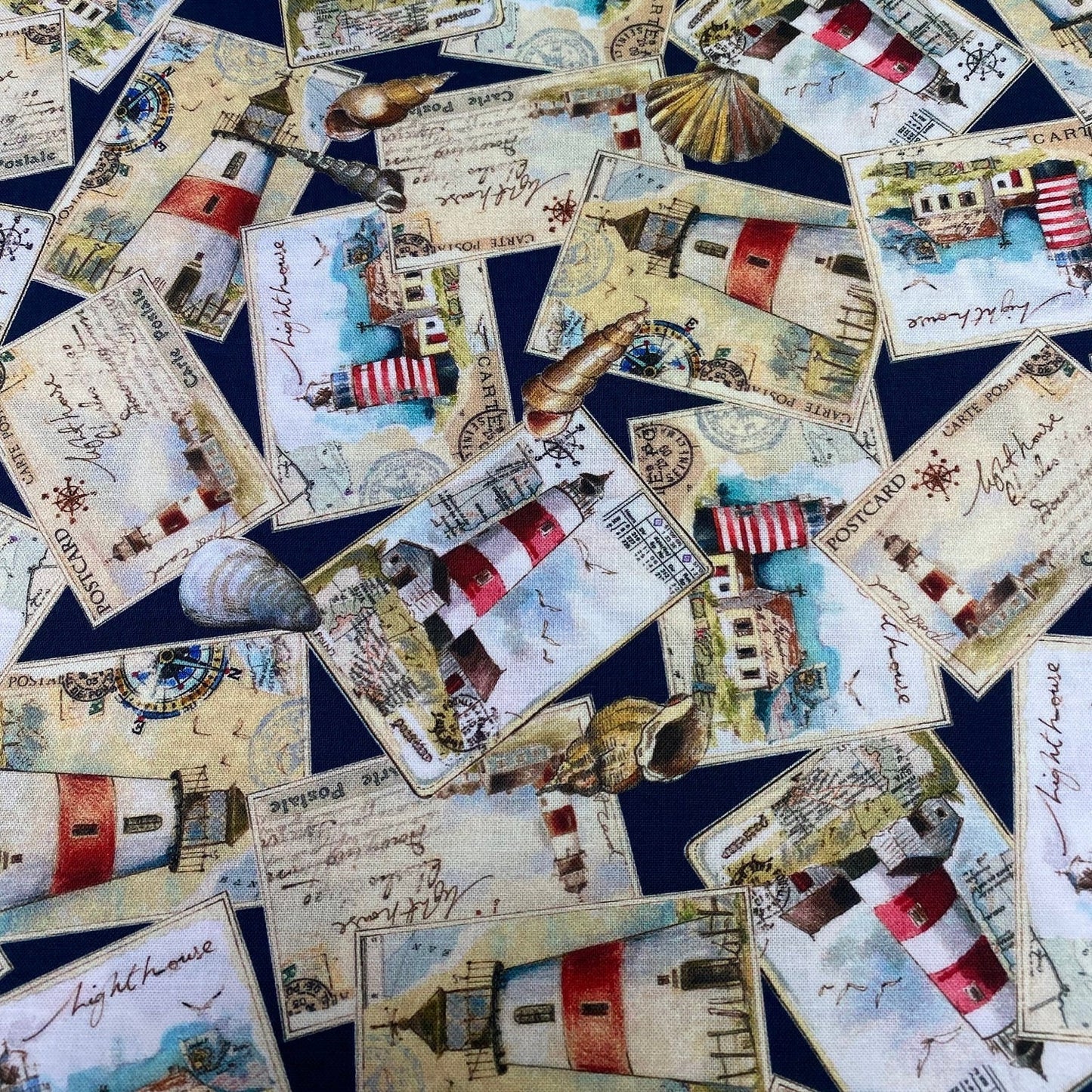 Michael Miller Life Line Maritim See Meer Postkarten Leuchtturm Muschel Kompass Landkarte